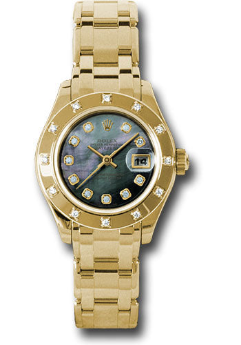 *Pre-Owned* Rolex Yellow Gold Lady-Datejust Pearlmaster 29 Watch - 12 Diamond Bezel - Dark Mother-Of-Pearl Diamond Dial