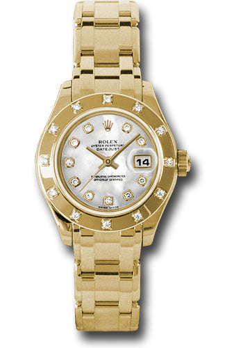 *Pre-Owned* Rolex Yellow Gold Lady-Datejust Pearlmaster 29 Watch - 12 Diamond Bezel - Mother-Of-Pearl Diamond Dial