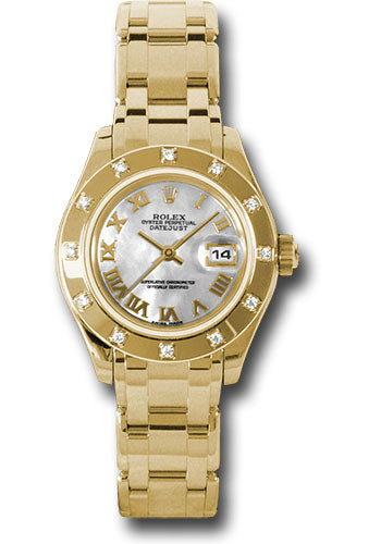 *Pre-Owned* Rolex Yellow Gold Lady-Datejust Pearlmaster 29 Watch - 12 Diamond Bezel - Mother-Of-Pearl Roman Dial