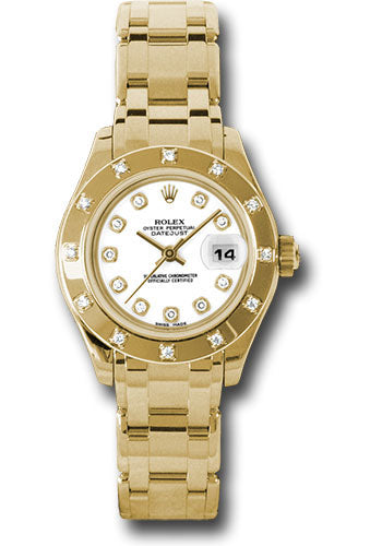 *Pre-Owned* Rolex Yellow Gold Lady-Datejust Pearlmaster 29 Watch - 12 Diamond Bezel - White Diamond Dial