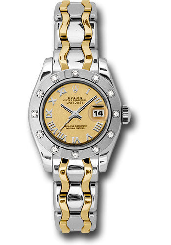 *Pre-Owned* Rolex White Gold Lady-Datejust Pearlmaster 29 Watch - 12 Diamond Bezel - Champagne Mirror Roman Dial