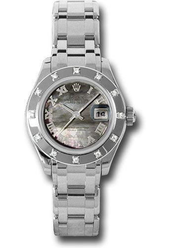 *Pre-Owned* Rolex White Gold Lady-Datejust Pearlmaster 29 Watch - 12 Diamond Bezel - Dark Mother-Of-Pearl Roman Dial