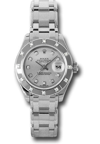*Pre-Owned* Rolex White Gold Lady-Datejust Pearlmaster 29 Watch - 12 Diamond Bezel - Silver Diamond Dial