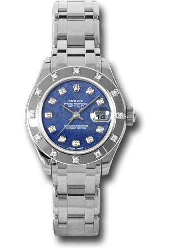 *Pre-Owned* Rolex White Gold Lady-Datejust Pearlmaster 29 Watch - 12 Diamond Bezel - Sodalite Semi Precious Stone Diamond Dial