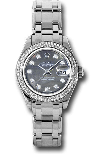 *Pre-Owned* Rolex White Gold Lady-Datejust Pearlmaster 29 Watch - 116 Diamond Bezel - Dark Mother-Of-Pearl Diamond Dial