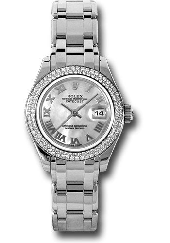 *Pre-Owned* Rolex White Gold Lady-Datejust Pearlmaster 29 Watch - 116 Diamond Bezel - Mother-Of-Pearl Roman Dial