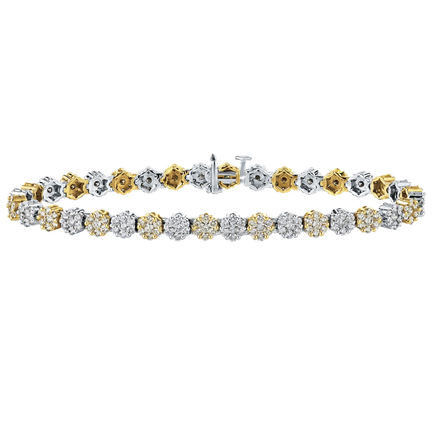 Diamond Two Tone Cluster Tennis Bracelet