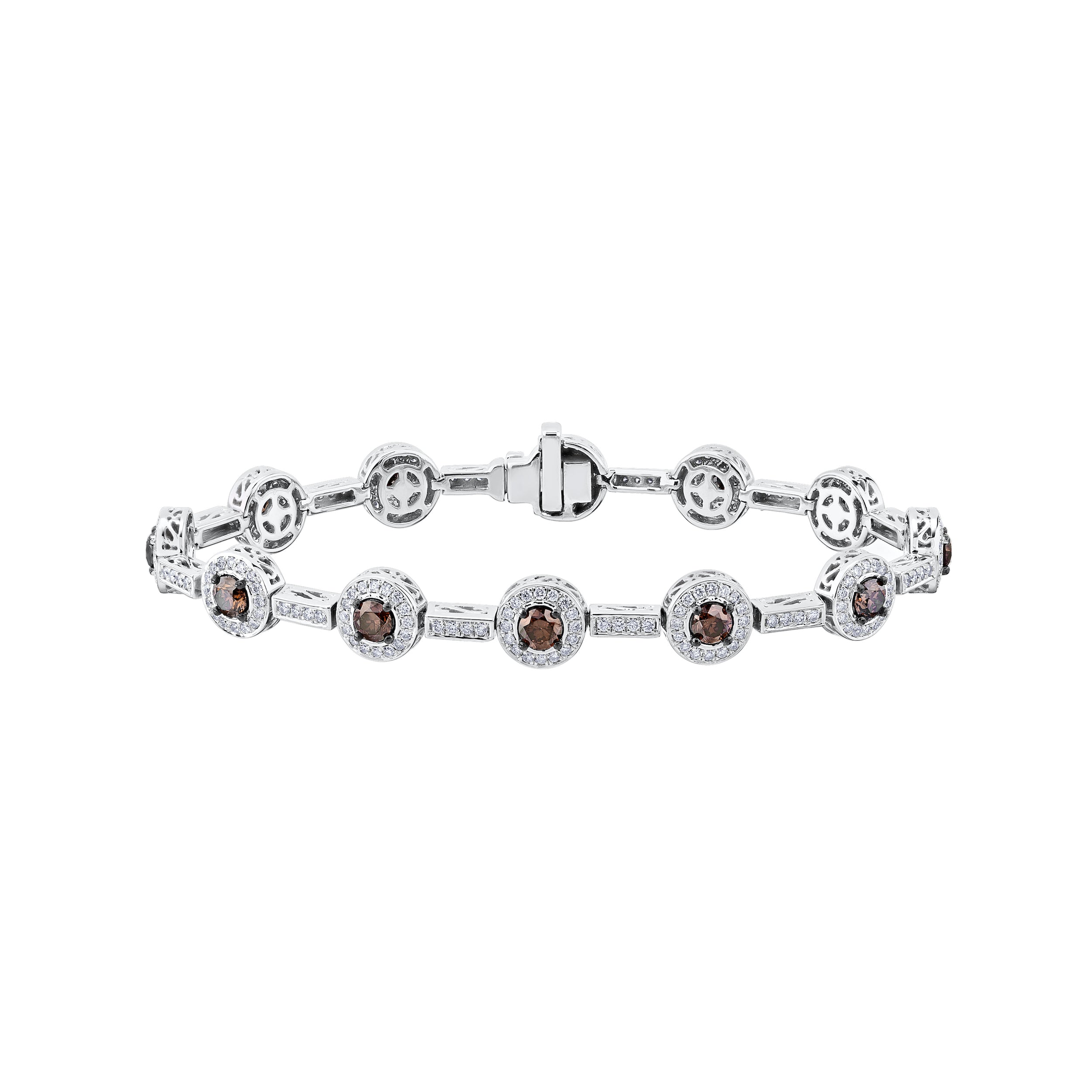 Diamond and Brown Round Halo Tennis Bracelet