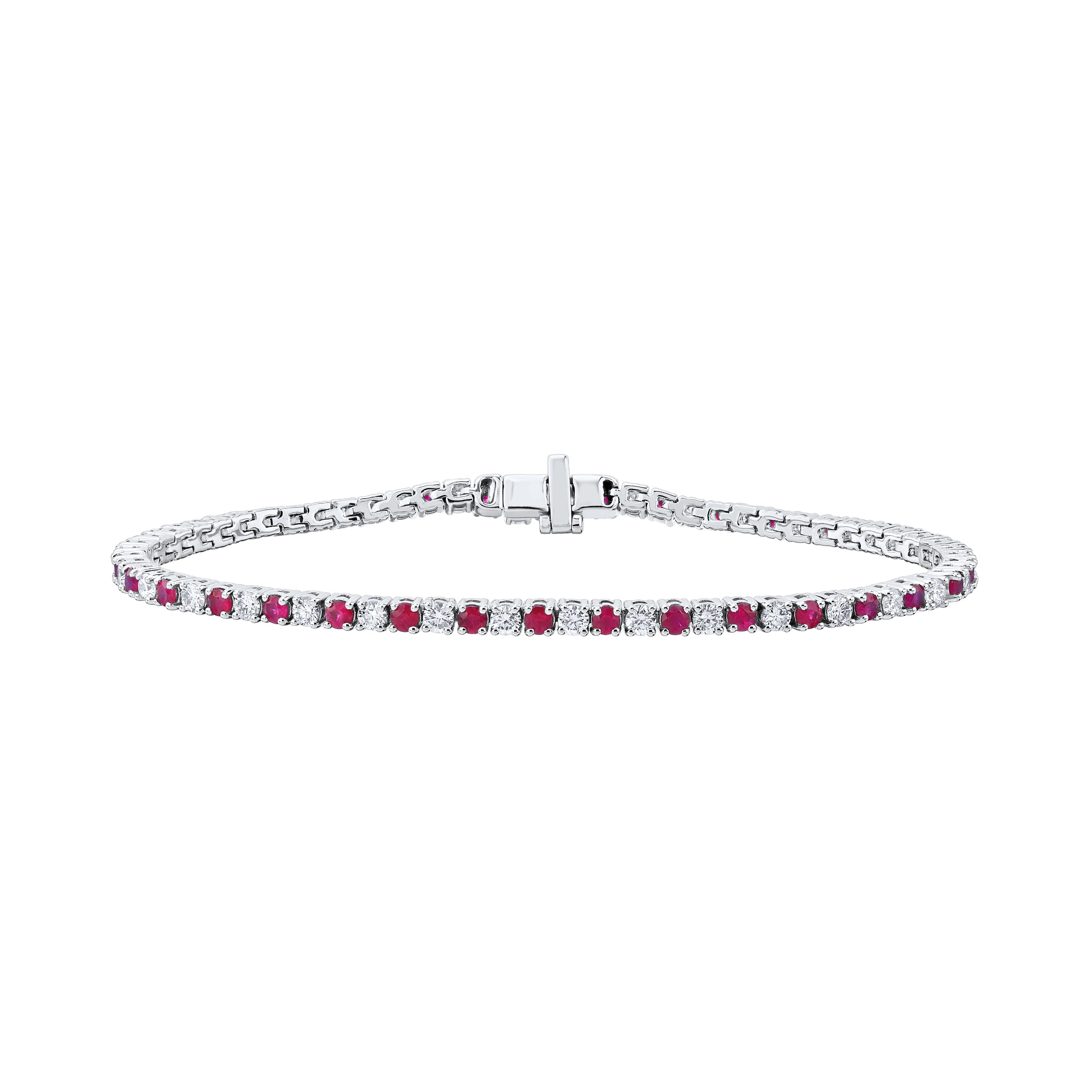 Diamond and Genuine Ruby Alternating Bangle Bracelet