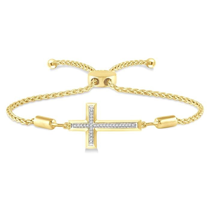 1/20 Ctw Cross Charm Round Cut Diamond Lariat Bracelet in Yellow Gold Vermeil