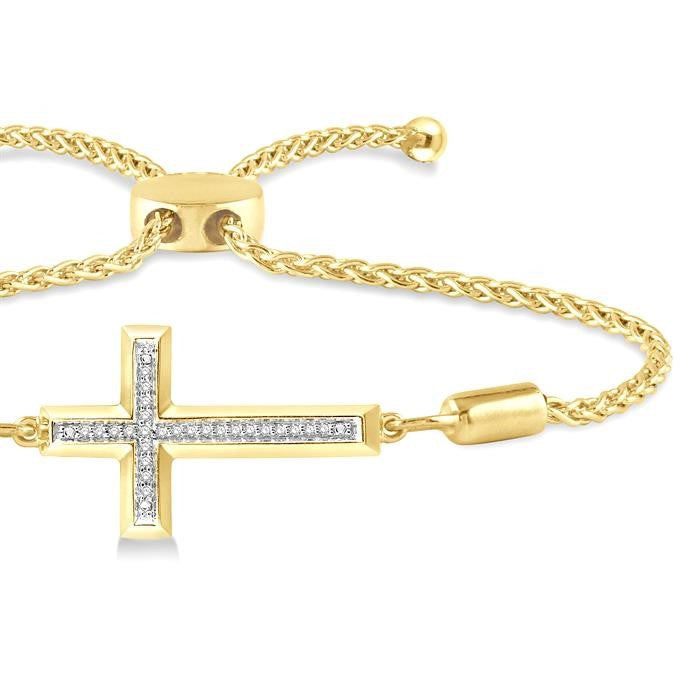 1/20 Ctw Cross Charm Round Cut Diamond Lariat Bracelet in Yellow Gold Vermeil