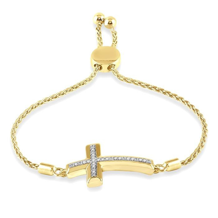 1/20 Ctw Cross Charm Round Cut Diamond Lariat Bracelet in Yellow Gold Vermeil