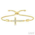 1/20 Ctw Cross Charm Round Cut Diamond Lariat Bracelet in Yellow Gold Vermeil