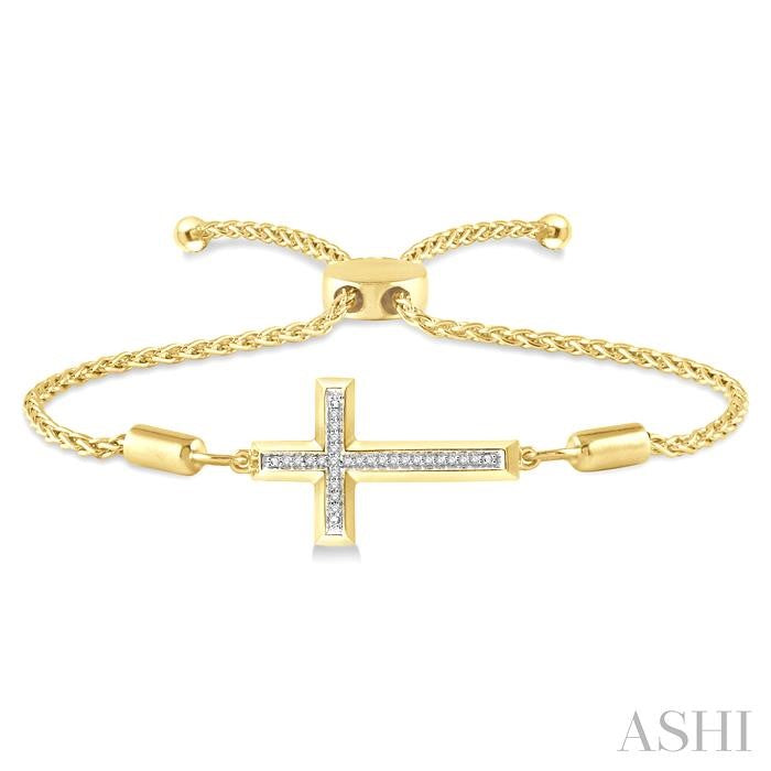 1/20 Ctw Cross Charm Round Cut Diamond Lariat Bracelet in Yellow Gold Vermeil