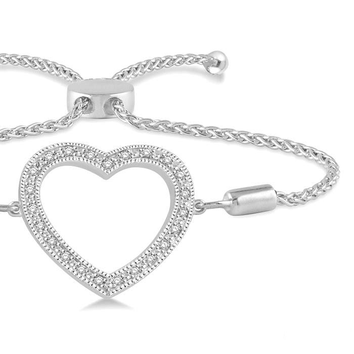 Silver Heart Shape Diamond Lariat Bracelet