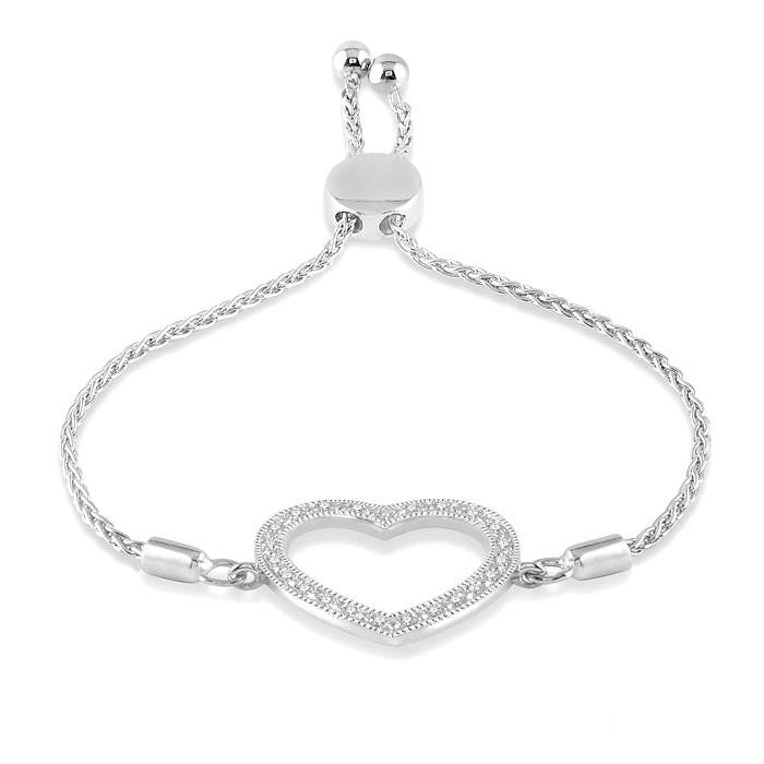 Silver Heart Shape Diamond Lariat Bracelet