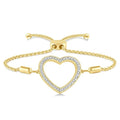 1/10 Ctw Heart Charm Round Cut Diamond Lariat Bracelet in Yellow Gold Vermeil