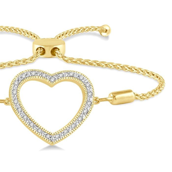 1/10 Ctw Heart Charm Round Cut Diamond Lariat Bracelet in Yellow Gold Vermeil