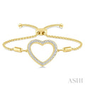 1/10 Ctw Heart Charm Round Cut Diamond Lariat Bracelet in Yellow Gold Vermeil