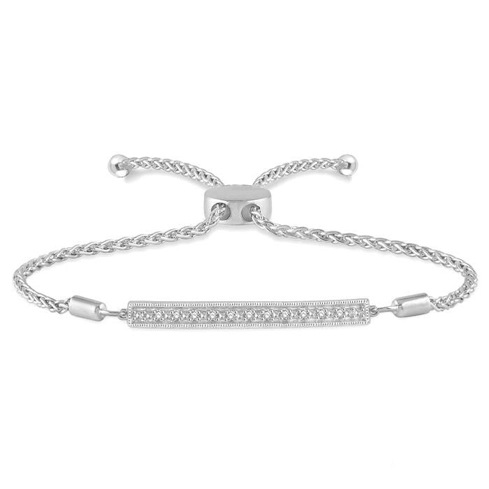 Silver Bar Diamond Lariat Bracelet