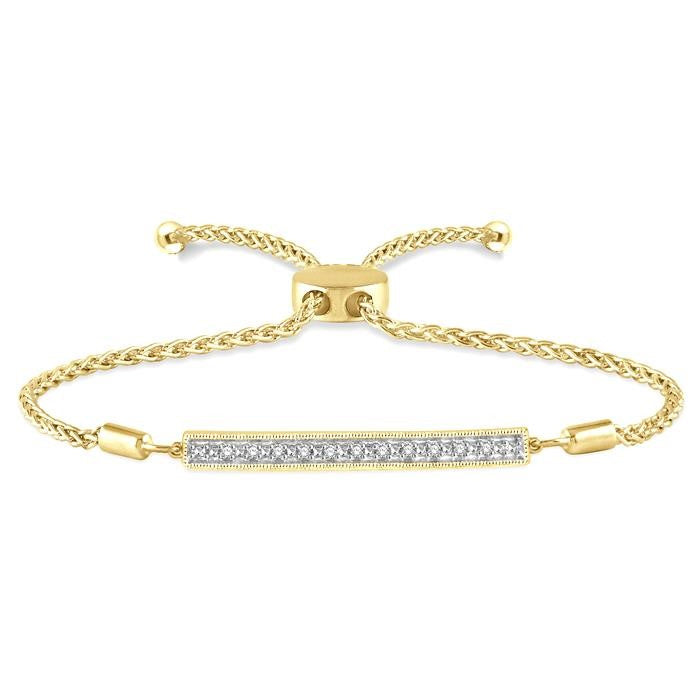 1/20 Ctw Horizontal Bar Round Cut Diamond Lariat Bracelet in Yellow Gold Vermeil