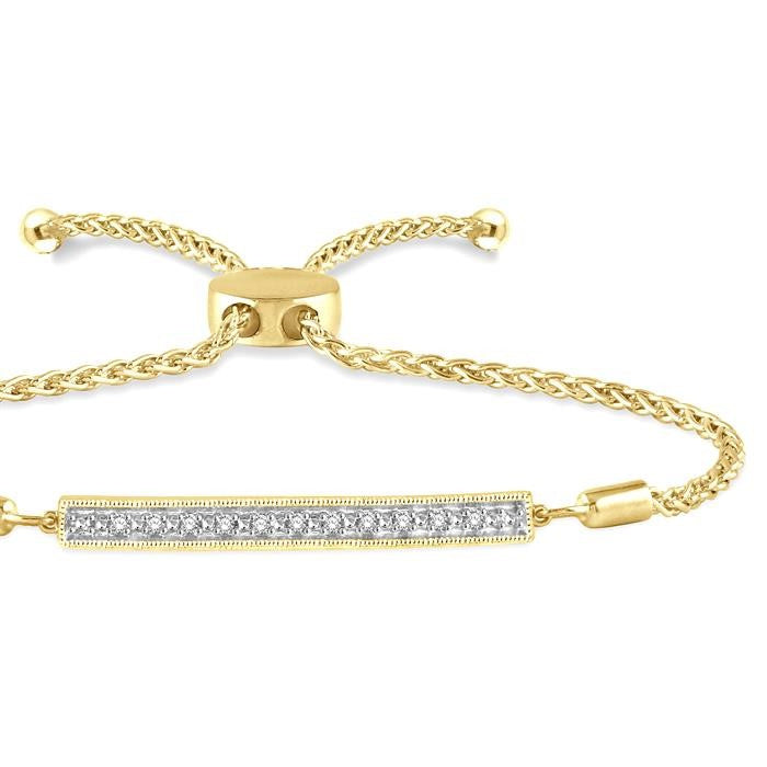 1/20 Ctw Horizontal Bar Round Cut Diamond Lariat Bracelet in Yellow Gold Vermeil