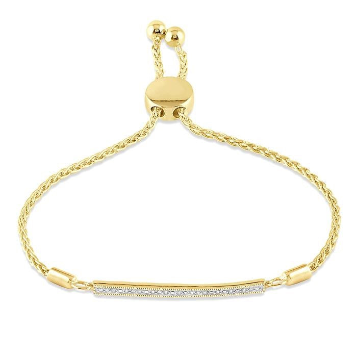 1/20 Ctw Horizontal Bar Round Cut Diamond Lariat Bracelet in Yellow Gold Vermeil