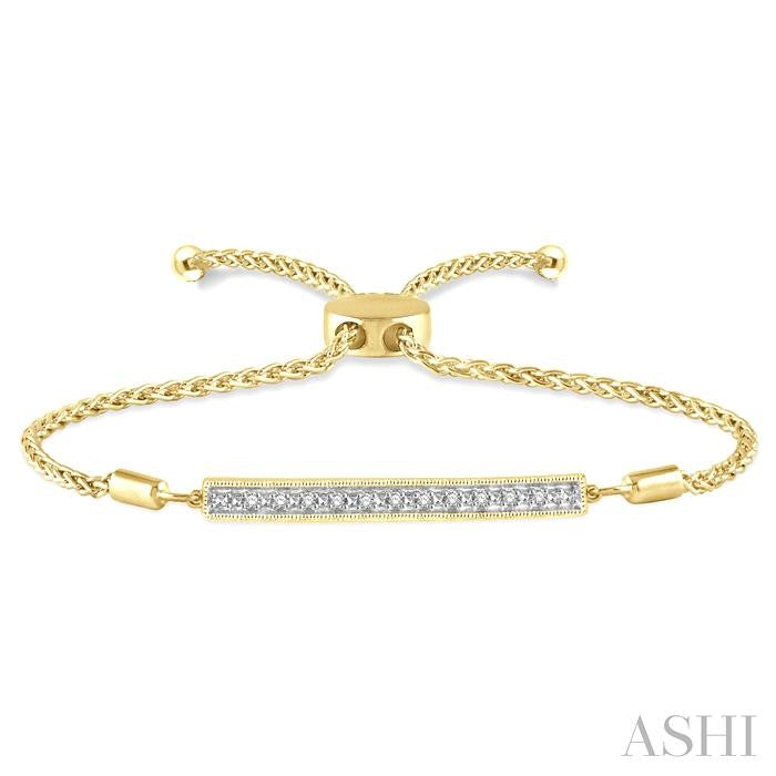 1/20 Ctw Horizontal Bar Round Cut Diamond Lariat Bracelet in Yellow Gold Vermeil