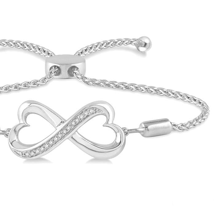 Silver Infinity Heart Shape Diamond Lariat Bracelet