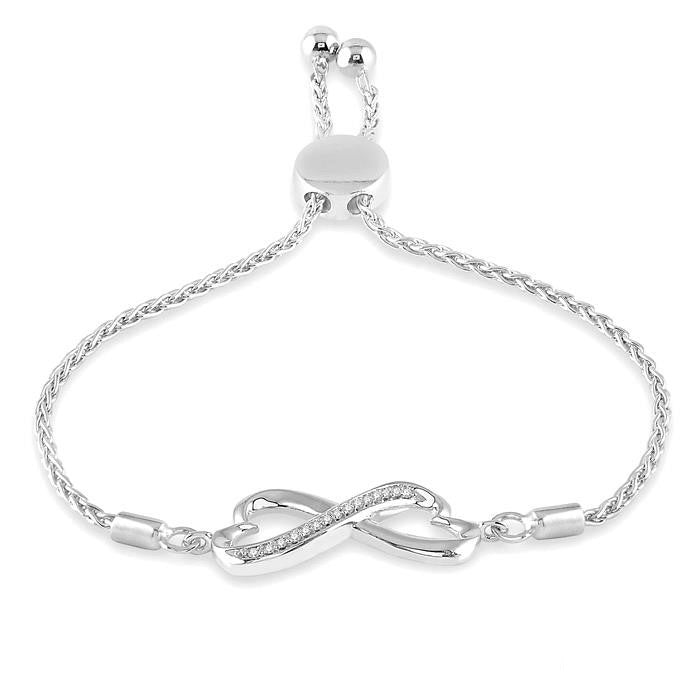 Silver Infinity Heart Shape Diamond Lariat Bracelet