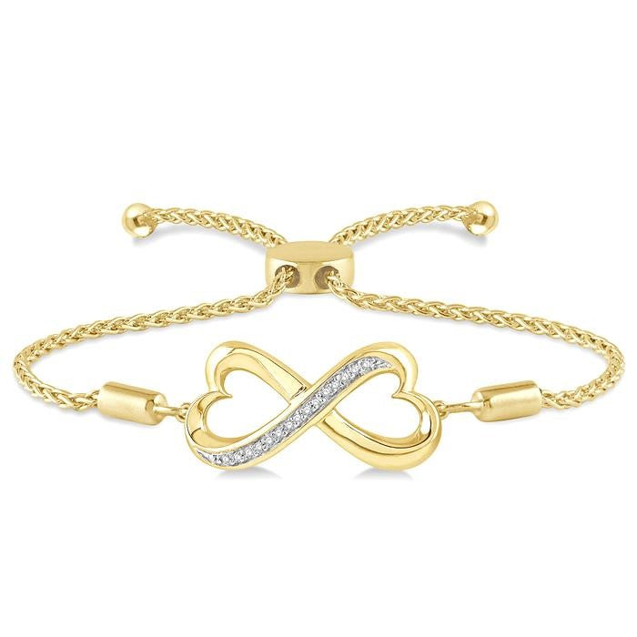 1/20 Ctw Conjoined Hearts Round Cut Diamond Lariat Bracelet in Yellow Gold Vermeil