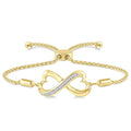 1/20 Ctw Conjoined Hearts Round Cut Diamond Lariat Bracelet in Yellow Gold Vermeil
