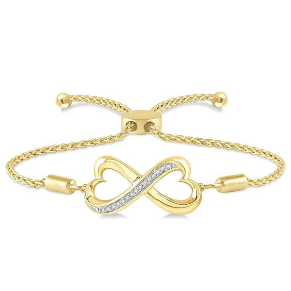 1/20 Ctw Conjoined Hearts Round Cut Diamond Lariat Bracelet in Yellow Gold Vermeil