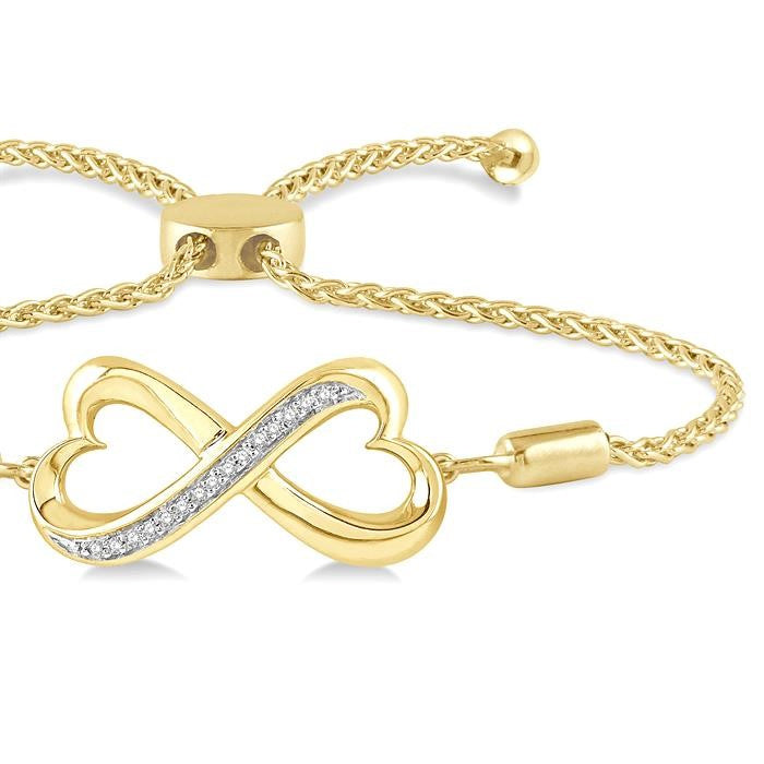 1/20 Ctw Conjoined Hearts Round Cut Diamond Lariat Bracelet in Yellow Gold Vermeil