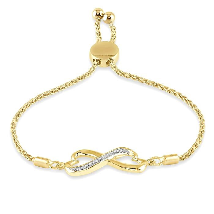 1/20 Ctw Conjoined Hearts Round Cut Diamond Lariat Bracelet in Yellow Gold Vermeil