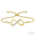 1/20 Ctw Conjoined Hearts Round Cut Diamond Lariat Bracelet in Yellow Gold Vermeil