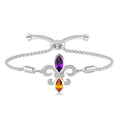 10x5 MM Marquise Cut Amethyst & 8x4 MM Marquise Cut Citrine and 1/20 Ctw Round Diamond Fleur De Lis Sterling Silver Lariat Bracelet