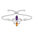 Silver Fleur De Lis Gemstone & Diamond Lariat Bracelet