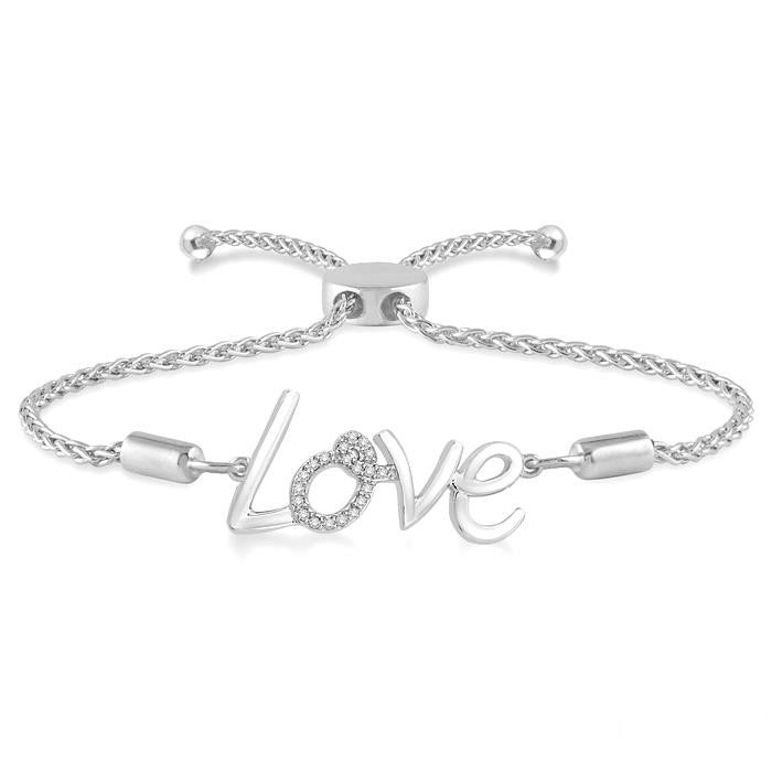 Silver Love Diamond Lariat Bracelet
