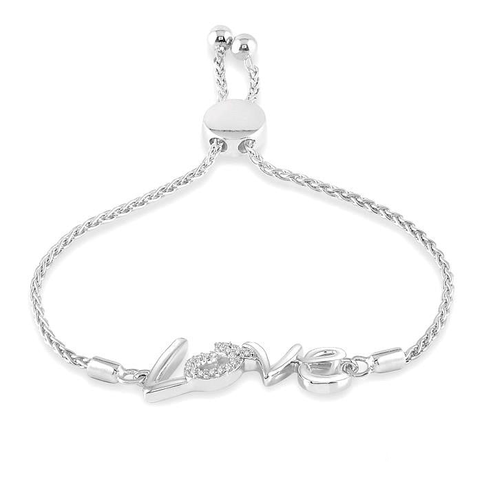 Silver Love Diamond Lariat Bracelet