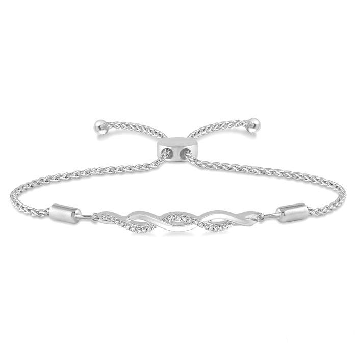 Silver Swirl Diamond Lariat Bracelet