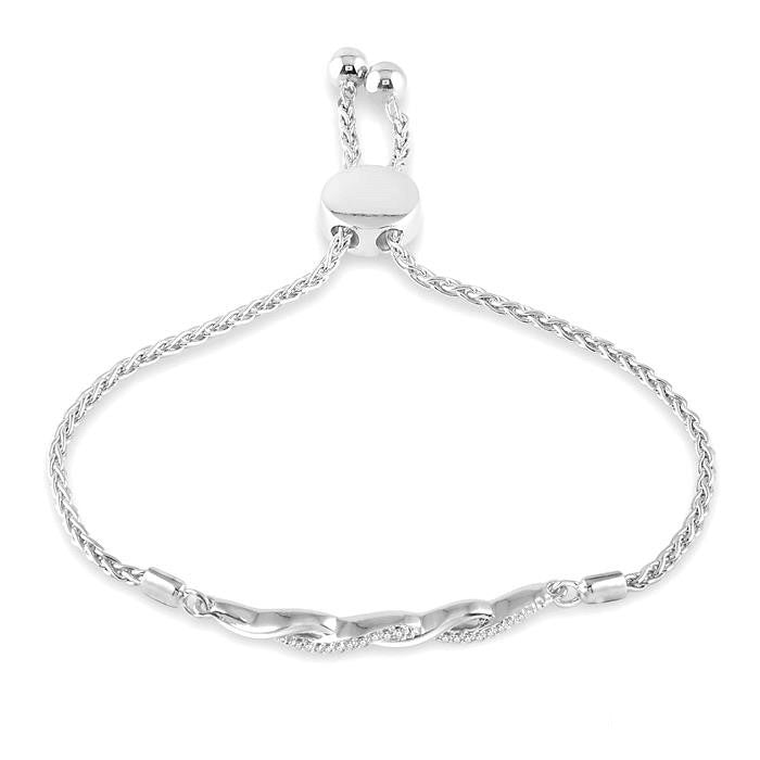 Silver Swirl Diamond Lariat Bracelet