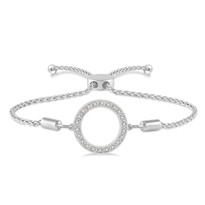 1/10 Ctw Hollow Cut Circle Round Cut Diamond Sterling Silver Lariat Bracelet
