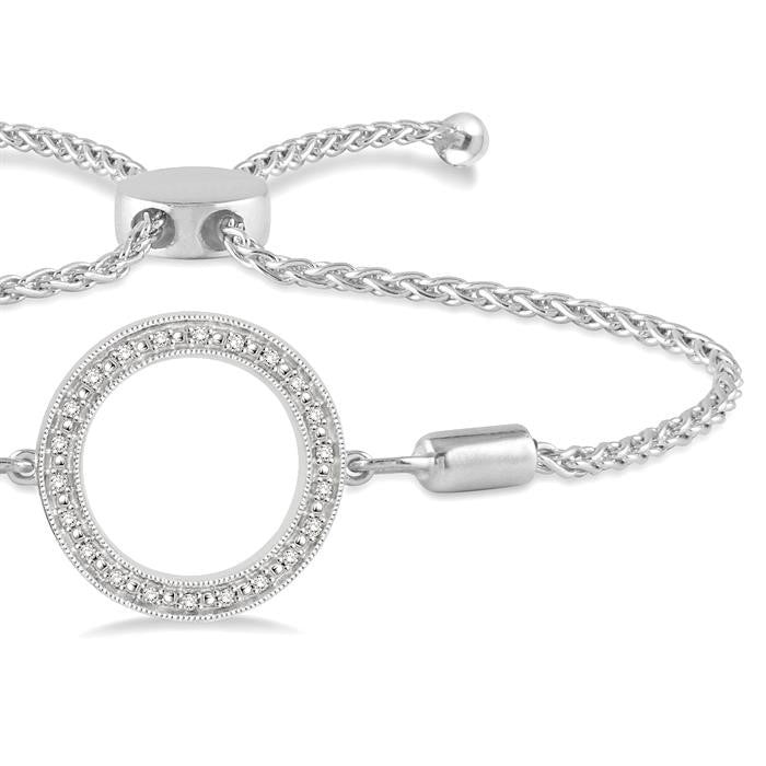 1/10 Ctw Hollow Cut Circle Round Cut Diamond Sterling Silver Lariat Bracelet