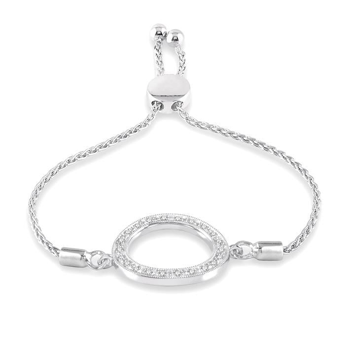 1/10 Ctw Hollow Cut Circle Round Cut Diamond Sterling Silver Lariat Bracelet