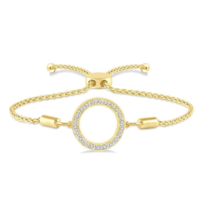 1/10 Ctw Hollow Cut Circle Round Cut Diamond Lariat Bracelet in Yellow Gold Vermeil
