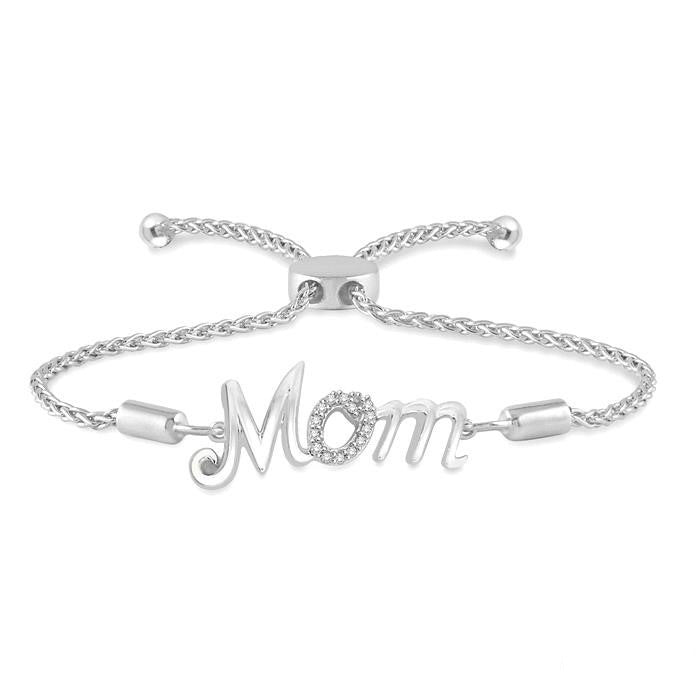 Silver Mom Diamond Lariat Bracelet