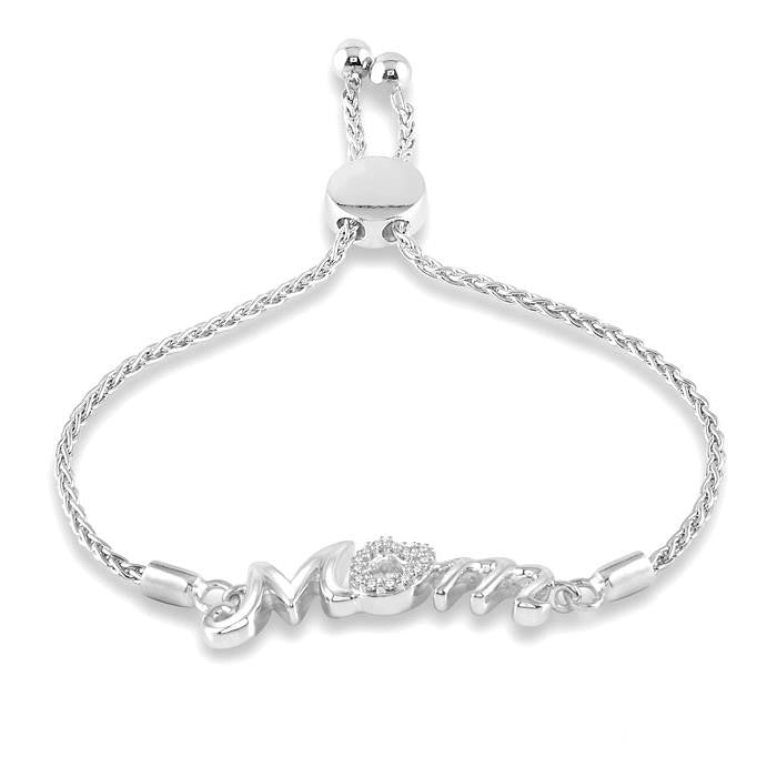 Silver Mom Diamond Lariat Bracelet