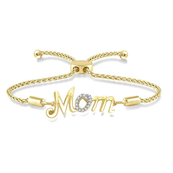 1/20 Ctw MOM Carved Round Cut Diamond Lariat Bracelet in Yellow Gold Vermeil
