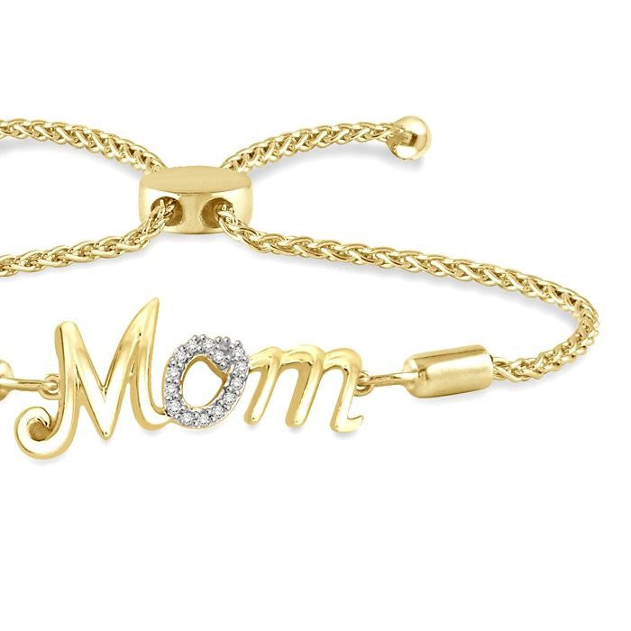 1/20 Ctw MOM Carved Round Cut Diamond Lariat Bracelet in Yellow Gold Vermeil